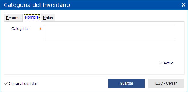 Categoria del Inventario - Abarrotes punto de venta